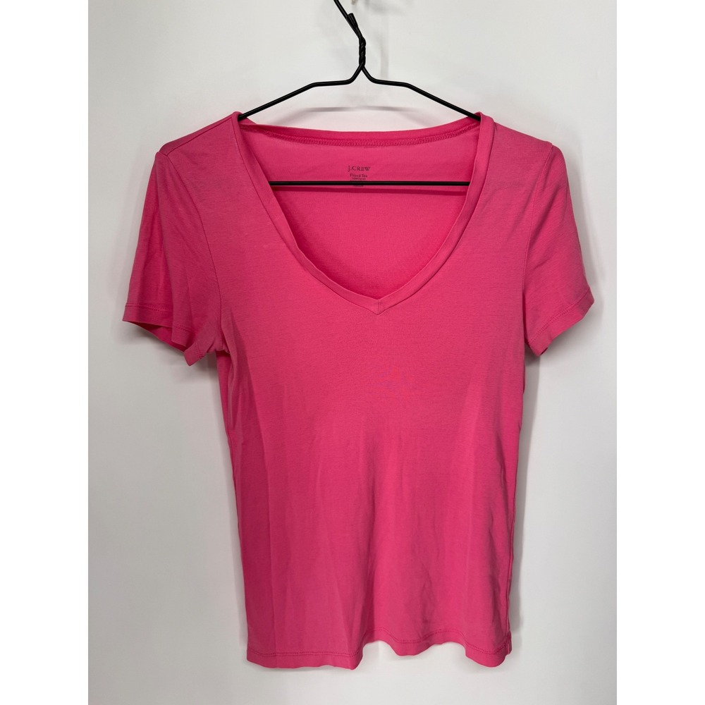 J.Crew Fitted Tee Women Medium Pink EUC V-Neck Short Sleeve 100% Cotton Solid
